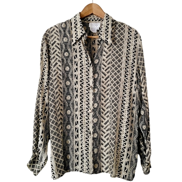 Vintage Tess 100% Silk Abstract Print Button Down Blouse Size L - Picture 12 of 12